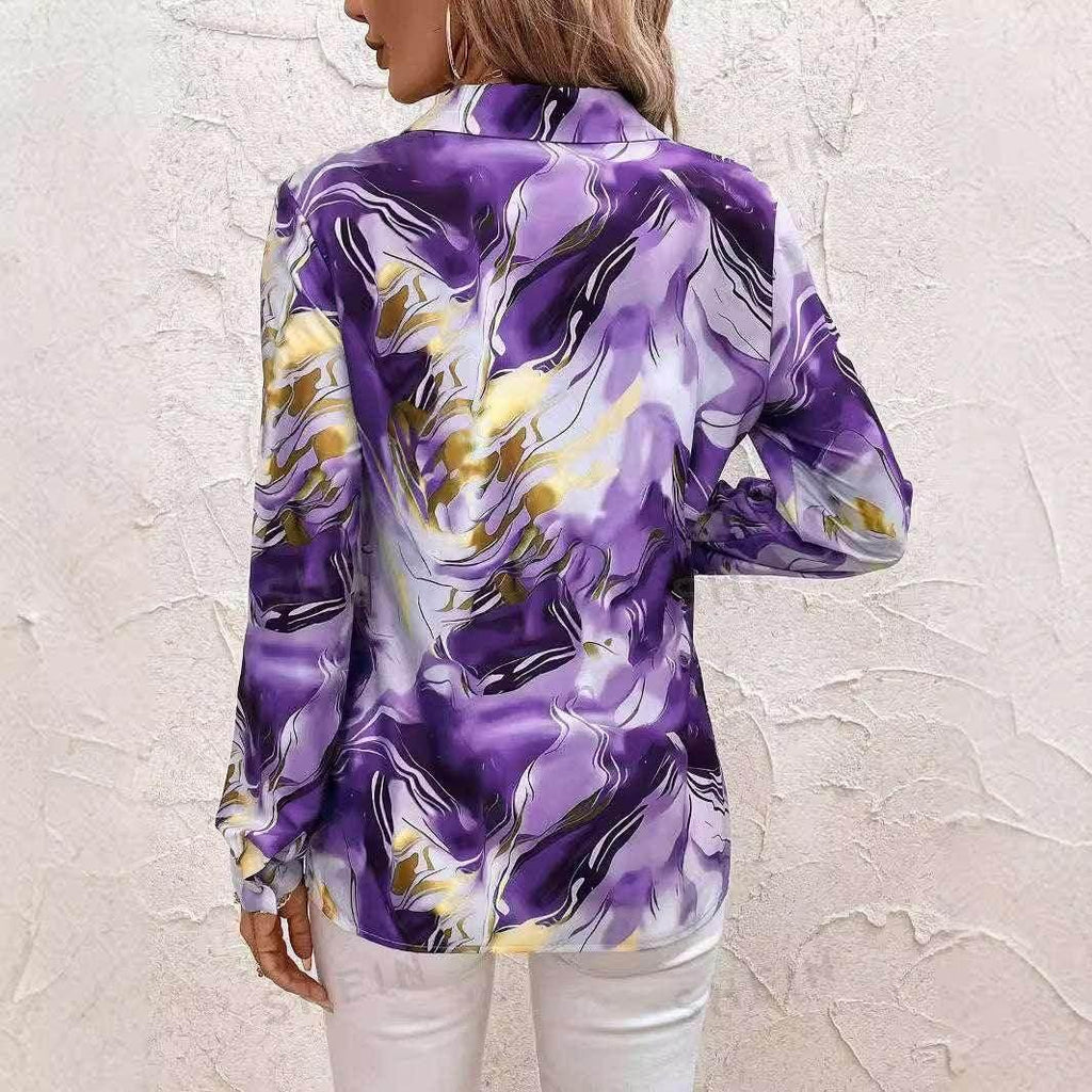 3D Pattern Lapel Button Shirt for Women - ZA-Zola