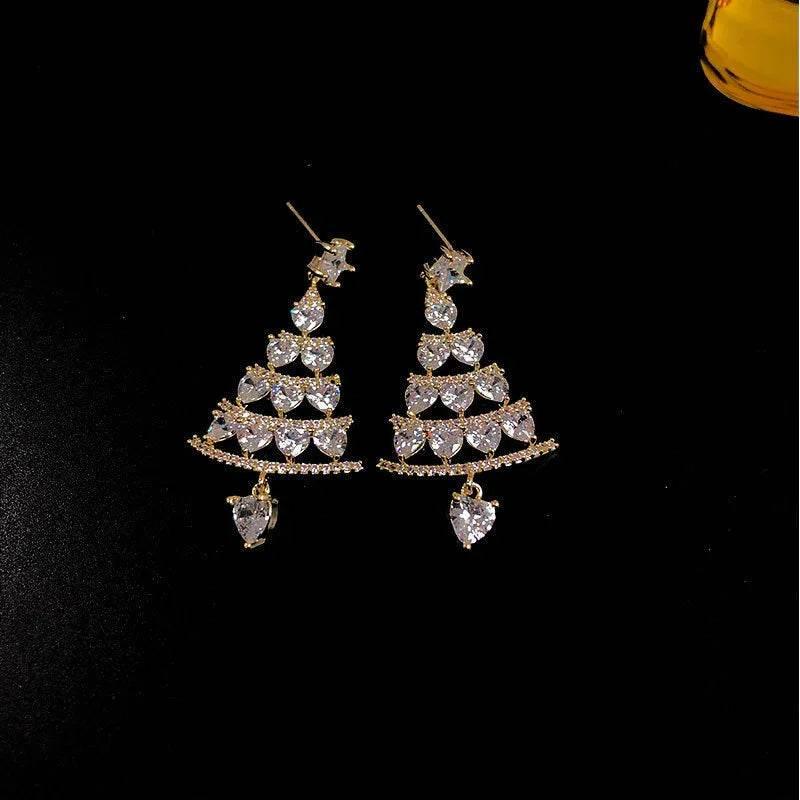 Silver Christmas Tree Earrings - Festive Holiday Jewelry - ZA-Zola
