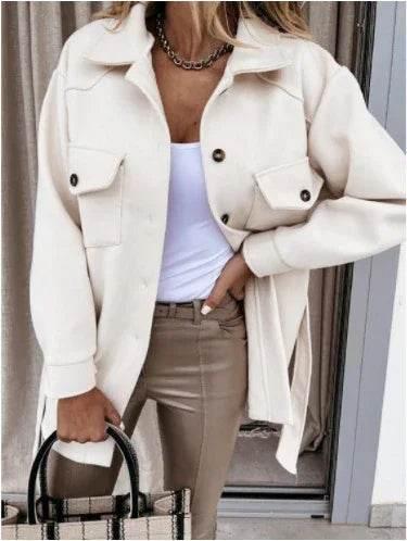 Long-Sleeved Temperament Solid Color Lapel Woolen Coat - ZA-Zola
