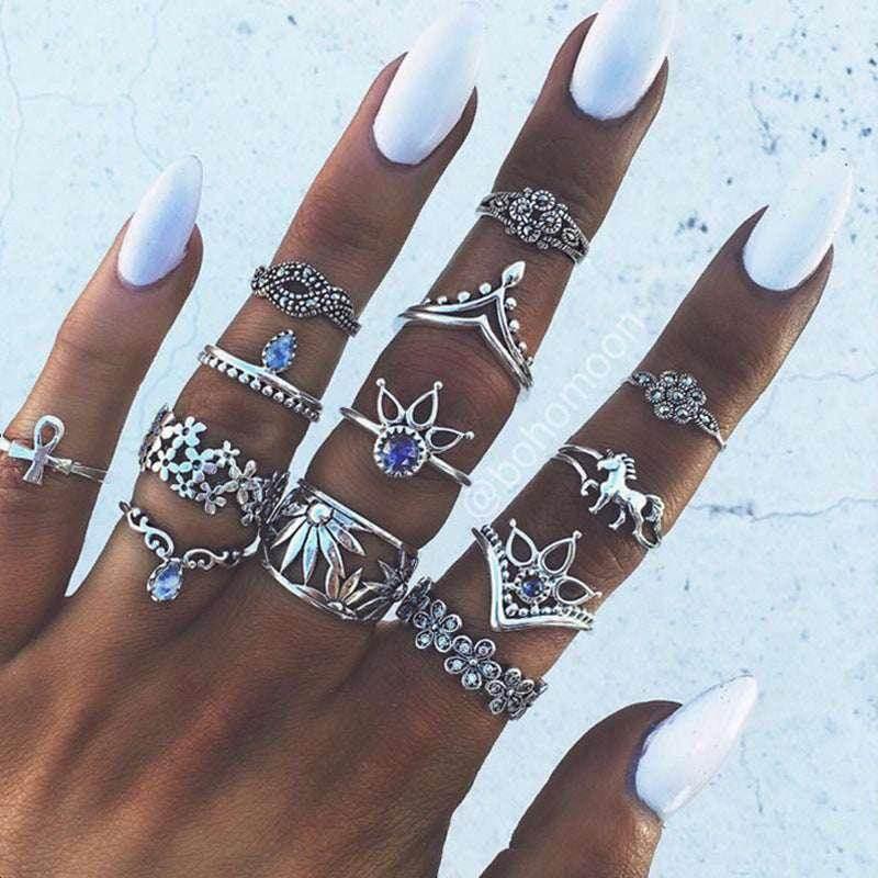 Hollow Jeweled 13-Piece Women's Ring Set - ZA-Zola