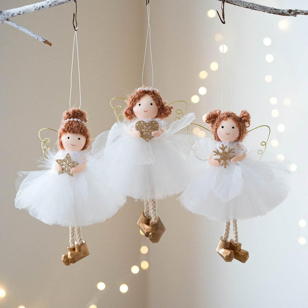 Christmas Angel Girl Pendant White Tulle Skirt & Golden Wings - ZA-Zola