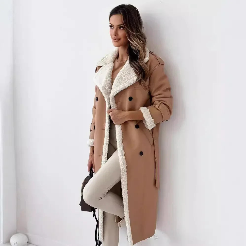 Women Winter Trench Coat – Belted Double Breasted Long Jacket - ZA-Zola