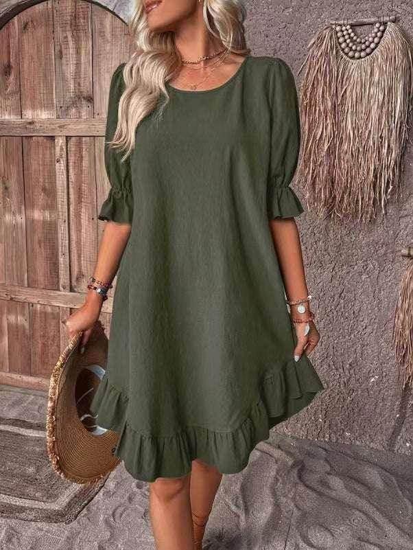 Casual Crew Neck Mid-Length Loose Dress - ZA-Zola