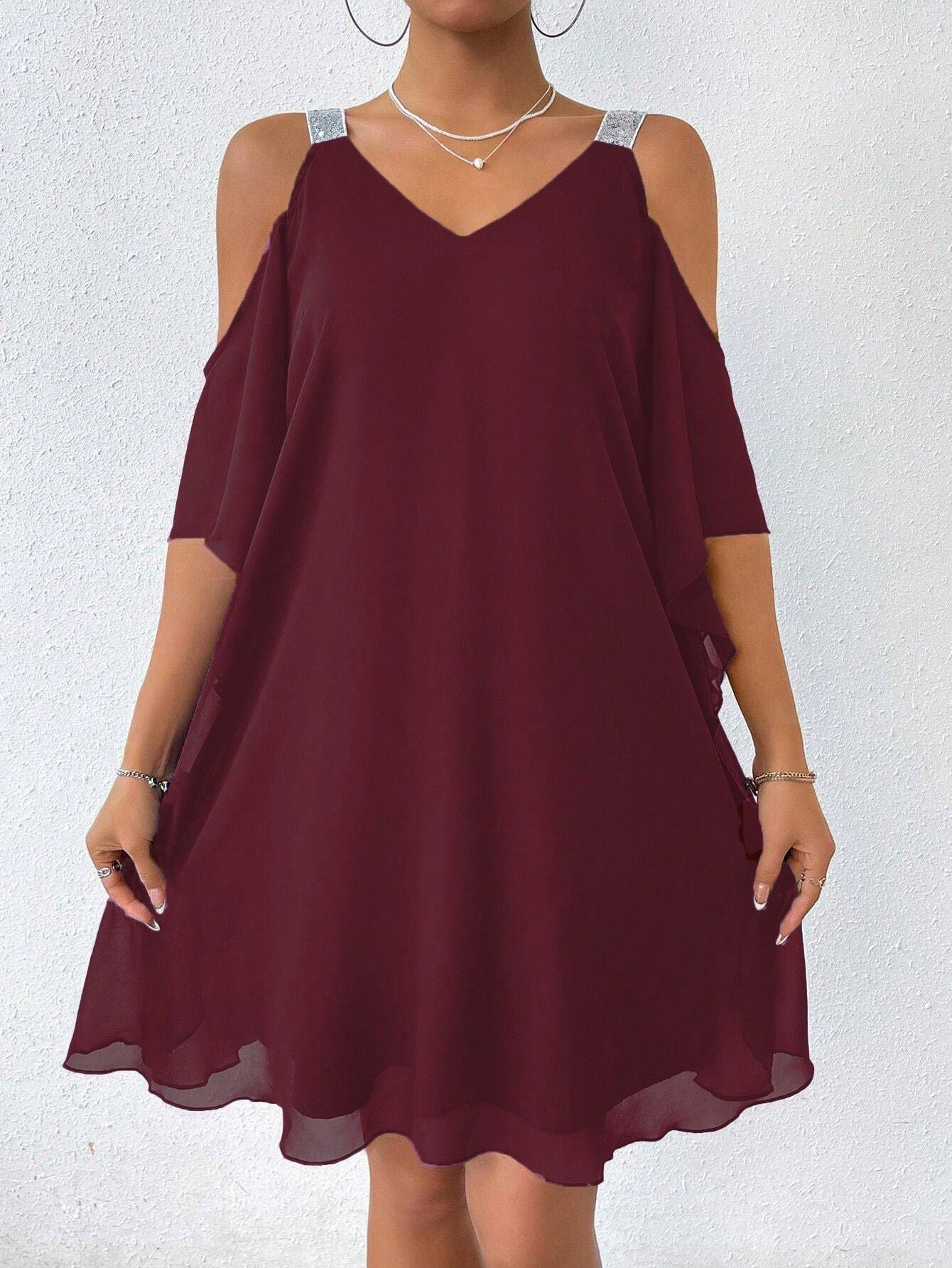 Solid Color V Neck Elegant European And American Style Dress for Women