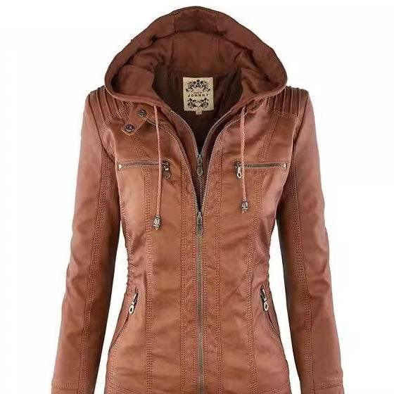 Women’s Zipper Leather Jacket with Detachable Lapel Coat - ZA-Zola