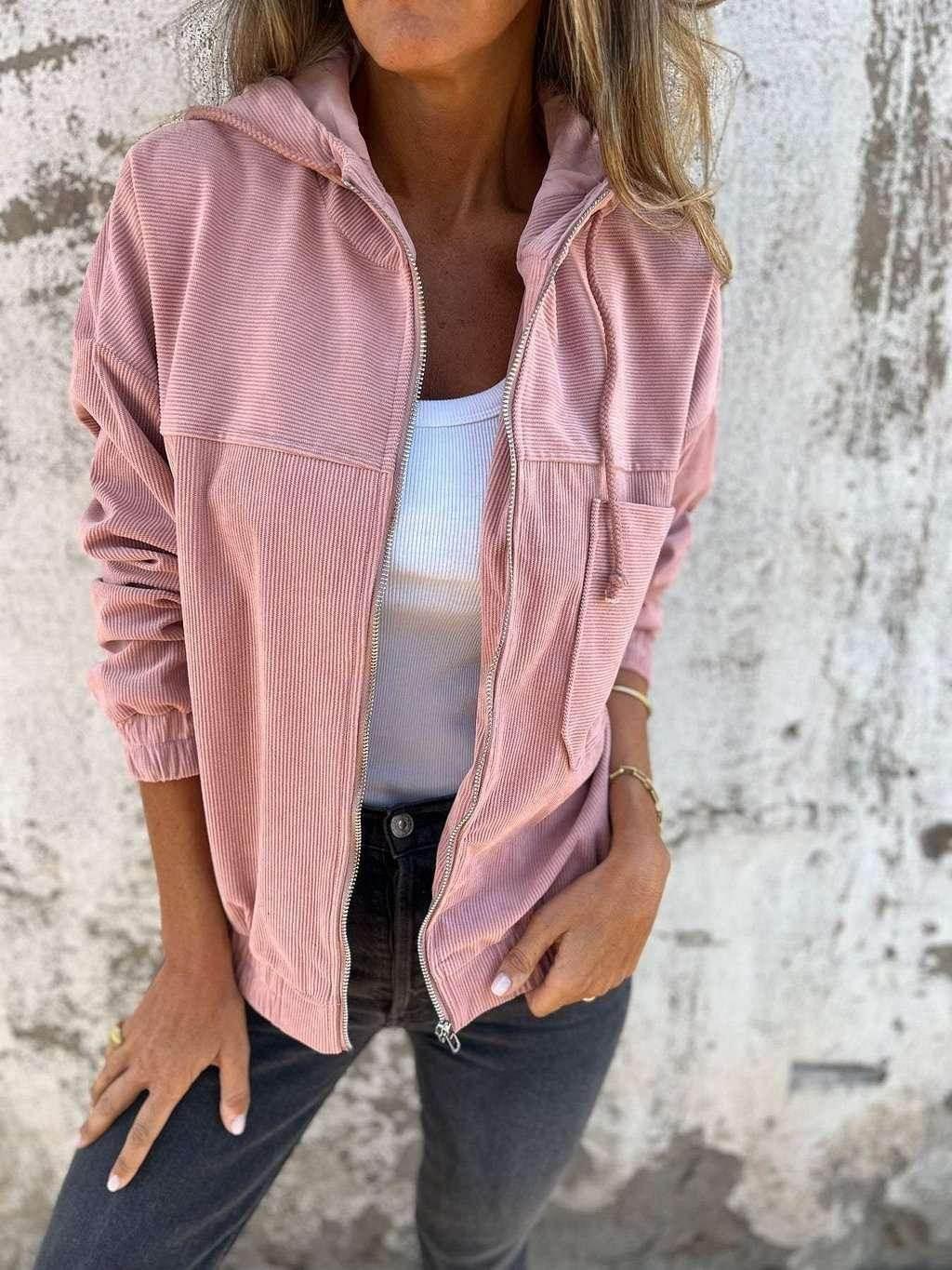 Women's Corduroy Hooded Zip-Up Jacket - ZA-Zola