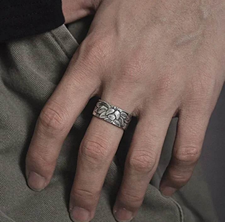 Thai Silver Black Lotus Heart Sutra Ring - ZA-Zola