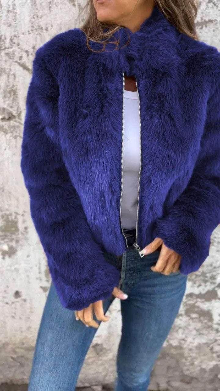Winter Plush Stand Collar Jacket – Fleece Zipper Coat for Women - ZA-Zola