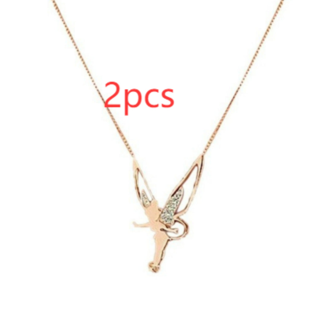 Rose gold fairy pendant necklace with '2pcs' text on a white background