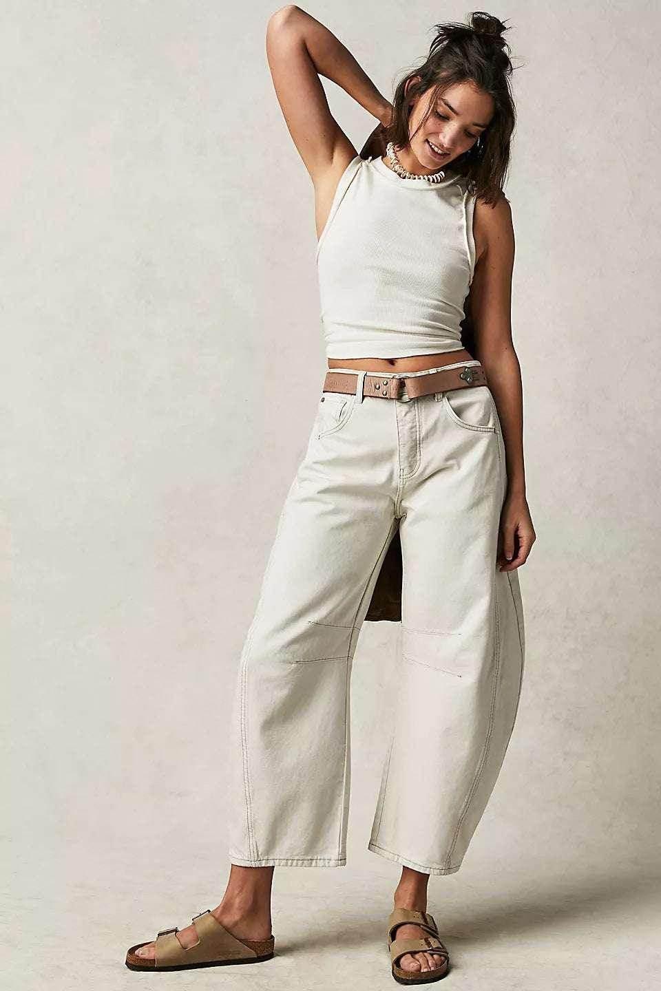 Mid-Rise Barrel Jeans with Wide-Leg Fit - ZA-Zola