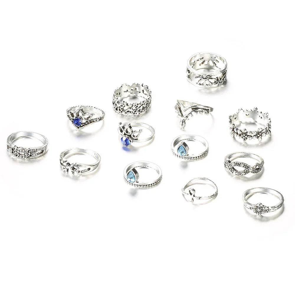 Hollow Jeweled 13-Piece Women's Ring Set - ZA-Zola