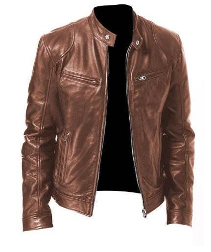 Men's PU Leather Zip-Up Jacket | Fashion Cardigan with Pockets - ZA-Zola