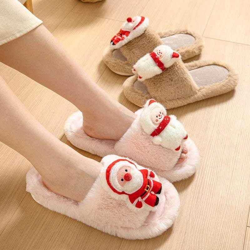 Santa Claus Open-Toe Cotton Slippers for Cozy Winter - ZA-Zola