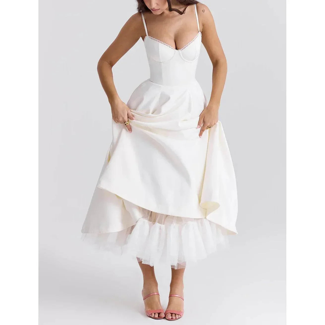 Women's V-Neck Sleeveless Puffy Long Dress – Elegant - ZA-Zola