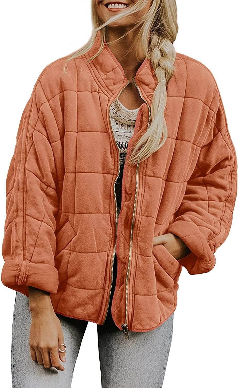 Winter Zip-up Stand Collar Coat for Women | Stylish Plaid Jacket - ZA-Zola