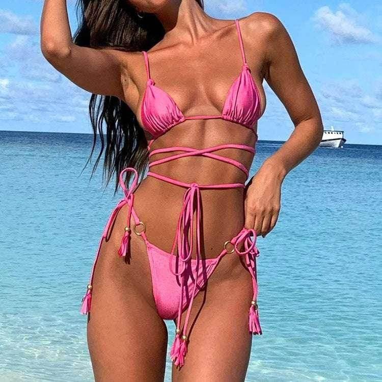 Sexy Hollow Out Thong Bikini Set for Women - ZA-Zola