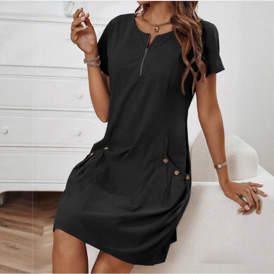 Black dress worn by a person on a white background