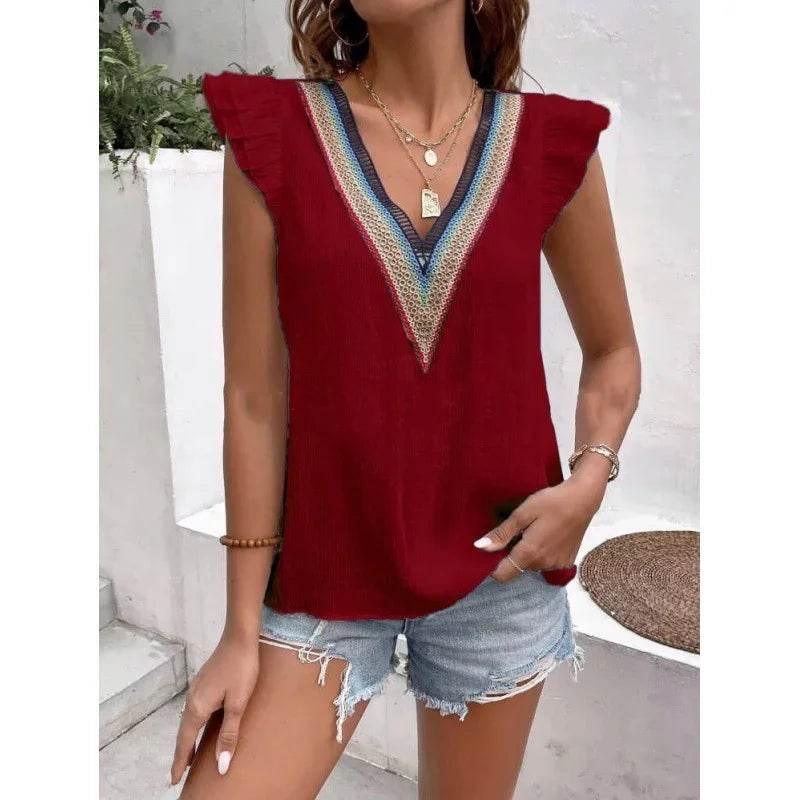 Vintage Lace Hollow-Out V-Neck Sleeveless Top - ZA-Zola