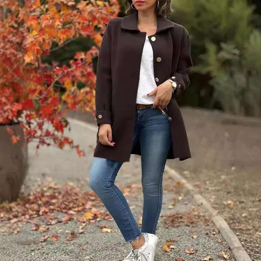 Women’s Polo Collar Woolen Coat | Casual Bow Style - ZA-Zola