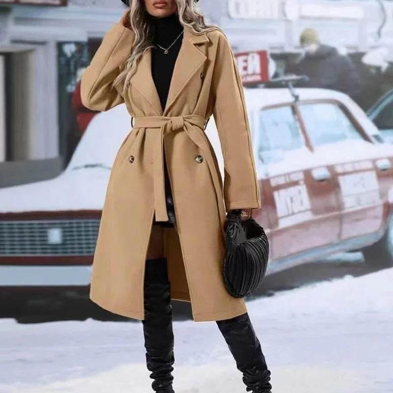 Lapel Double-Breasted Trench Coat with Belt – Women’s Winter - ZA-Zola