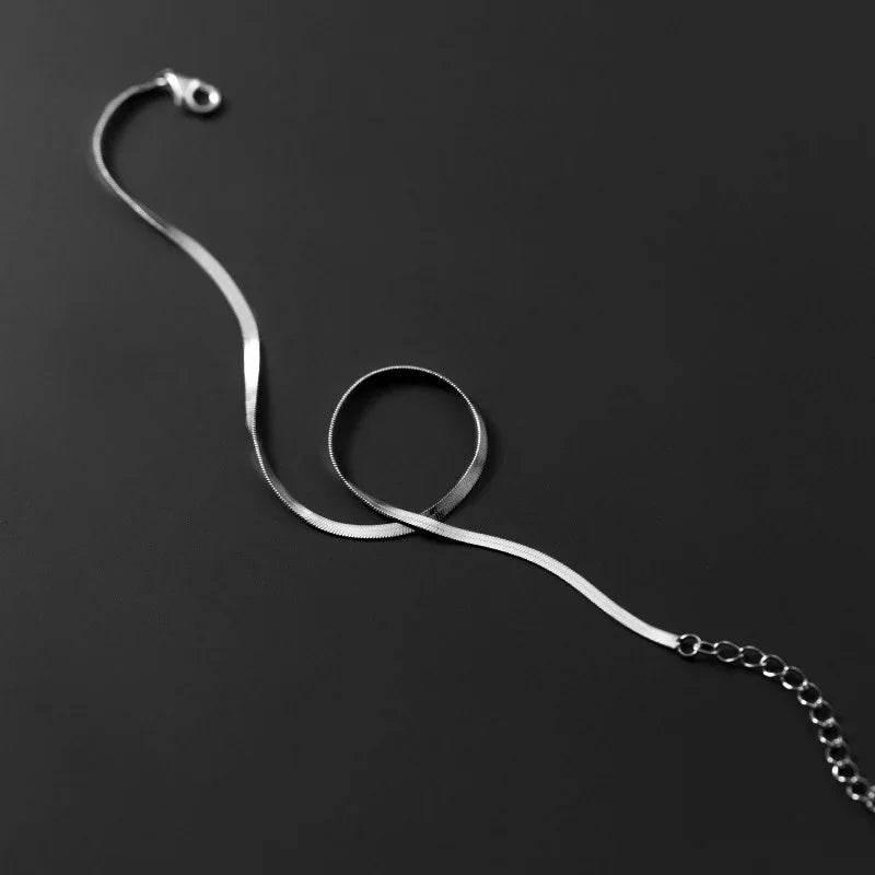 S925 Silver Flat Snake Bone Chain Anklet - ZA-Zola