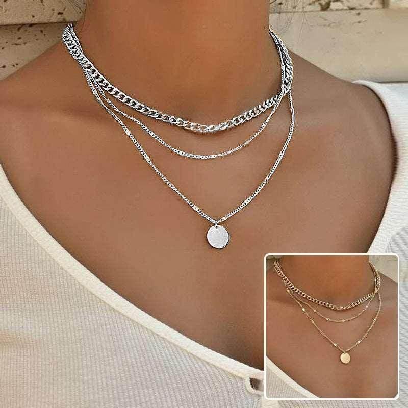 Layered Disc Pendant Clavicle Necklace Women - ZA-Zola