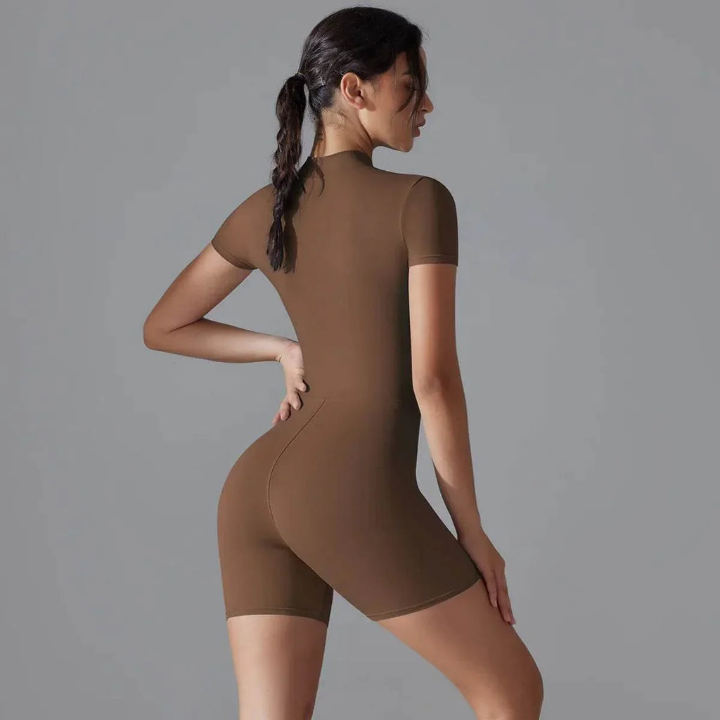 Summer Zipper Yoga Jumpsuit – Short Sleeve Bodysuit - ZA-Zola