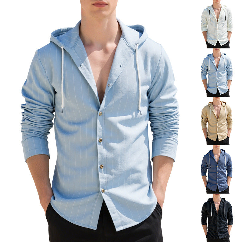 Light blue hooded shirt with multiple color options displayed.