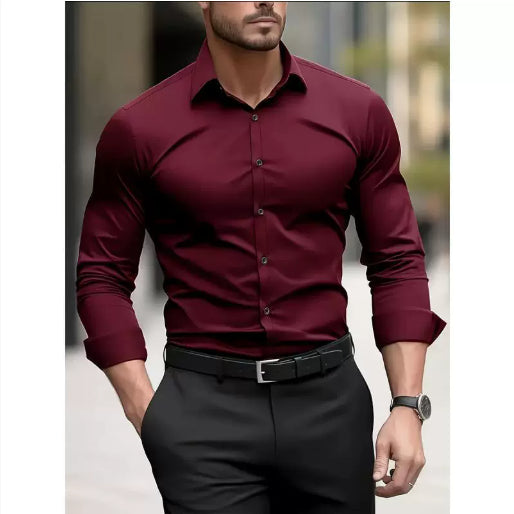 Men's Pigment Business Casual Long Sleeve Shirt - Loose