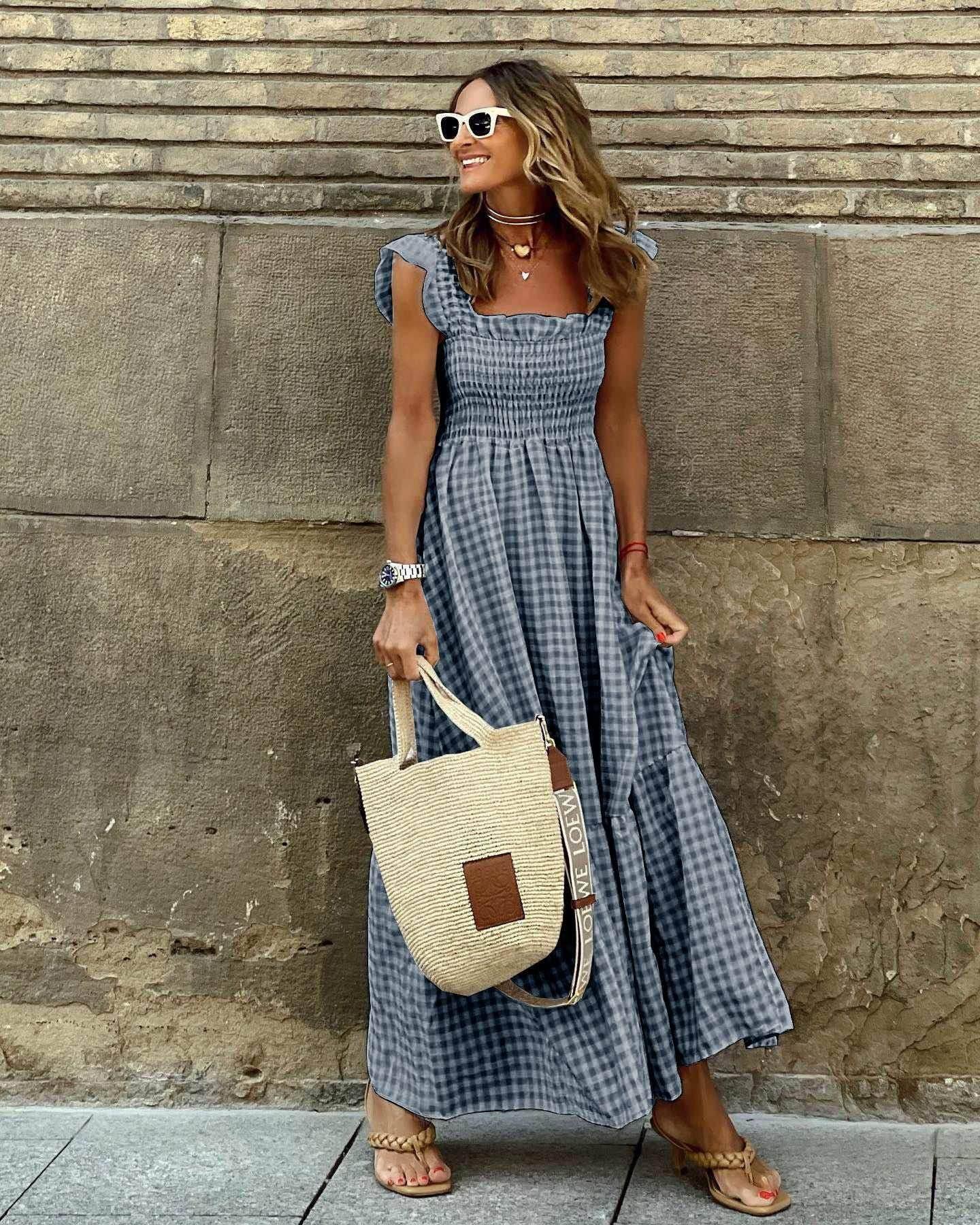 Plaid Pleated A-Line Ruffle Dress – Summer Swing - ZA-Zola