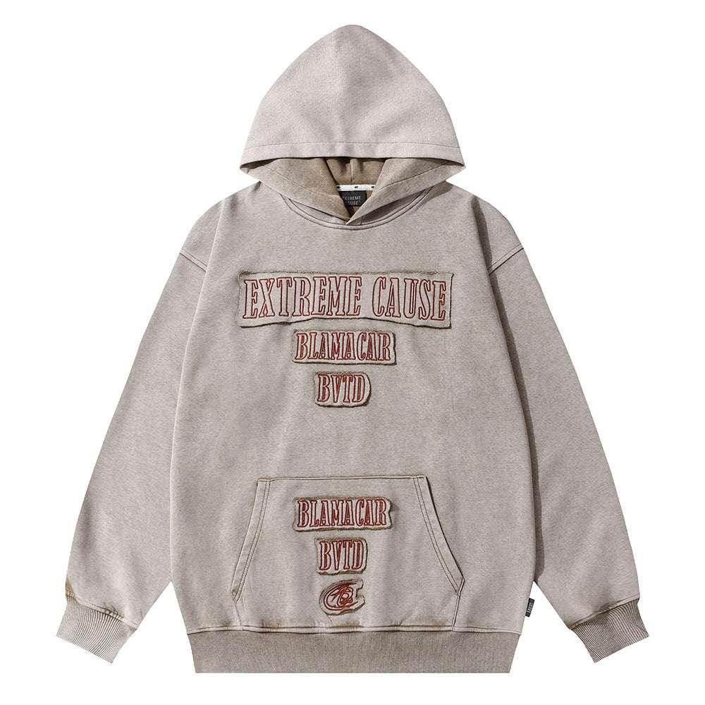 Letter Patch Embroidered Hoodie - Stylish Streetwear - ZA-Zola