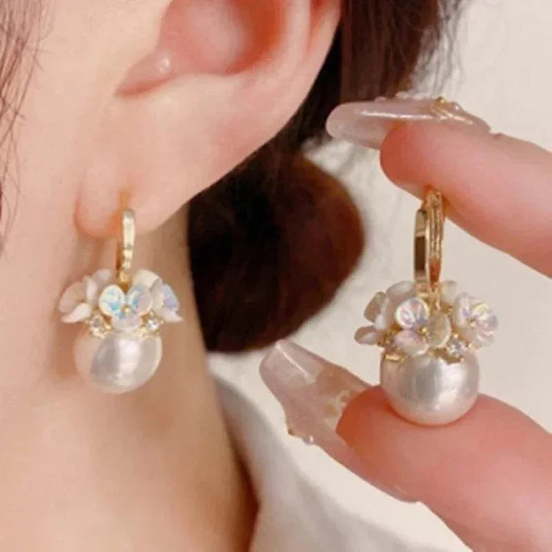 Korean Shell Flower Pearl Earrings – S925 Silver - ZA-Zola