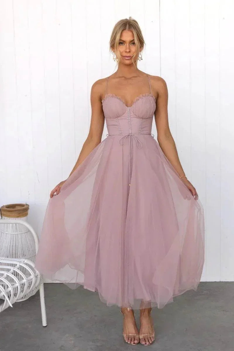 Temperament Camisole Mesh Party & Evening Dress – Mid-Length - ZA-Zola