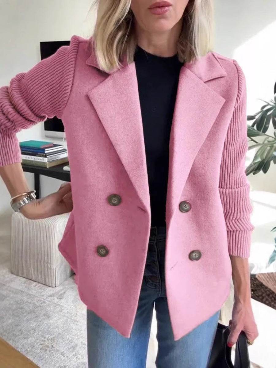Double Breasted Lapel Jacket | Women's Knitted Sleeve Coat - ZA-Zola