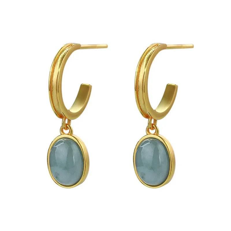 925 Silver Blue Water Jade Egg Earrings for Women - ZA-Zola