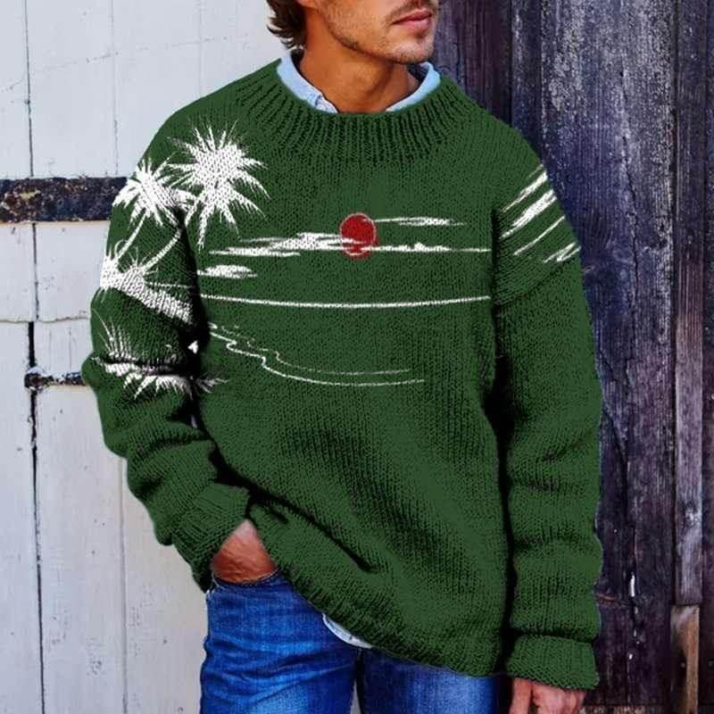 Digital Print Striped Patchwork Round Neck Sweater - ZA-Zola