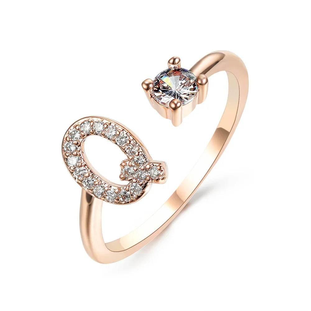 Adjustable A–Z Initial Ring for Women with Zircon - ZA-Zola