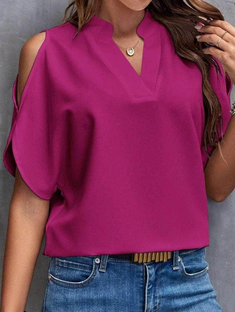 V-Neck Off-Shoulder Top – Elegant Women’s Style - ZA-Zola