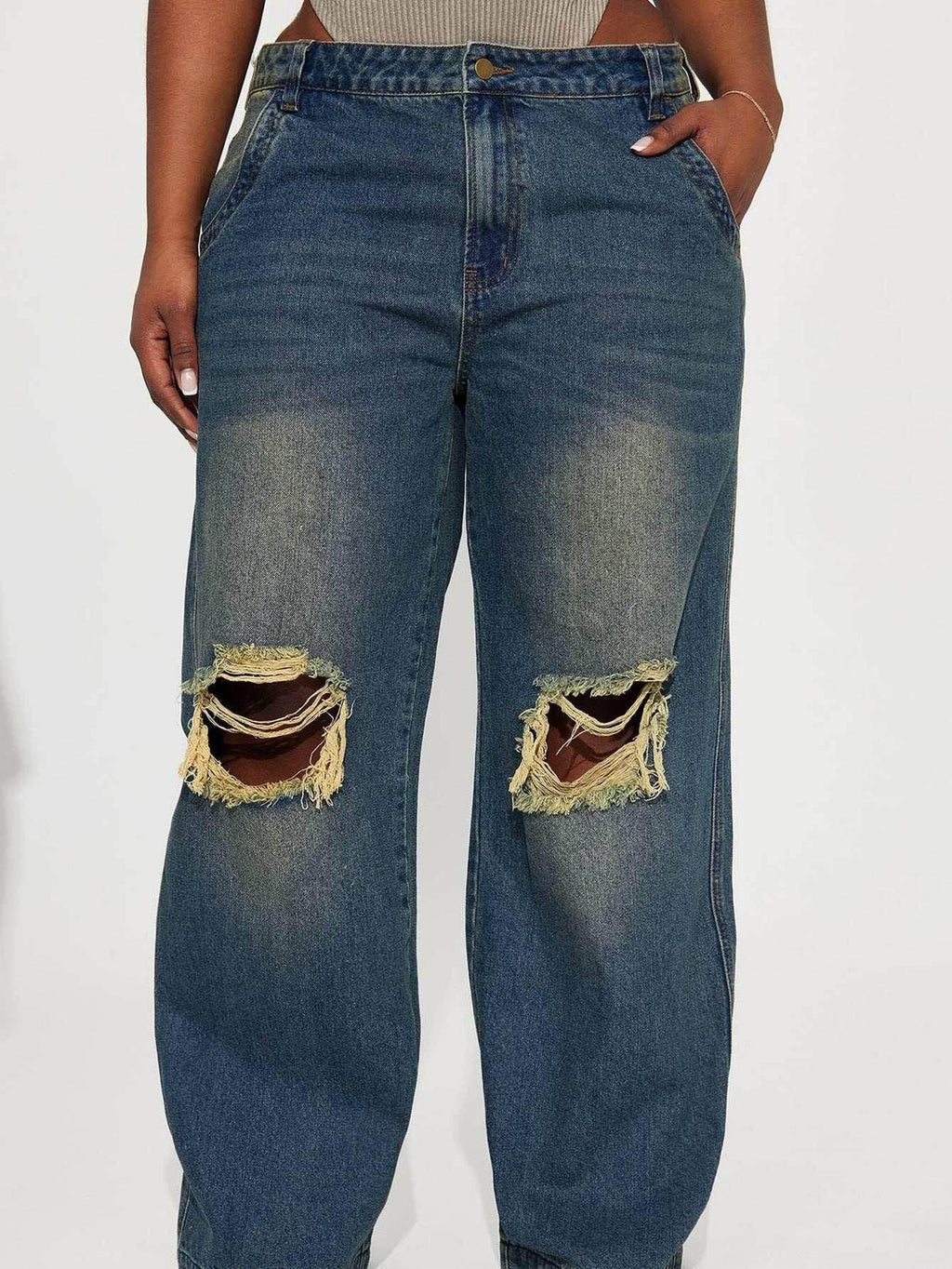 Ripped Sea Blue Wide-Leg Retro Jeans - ZA-Zola