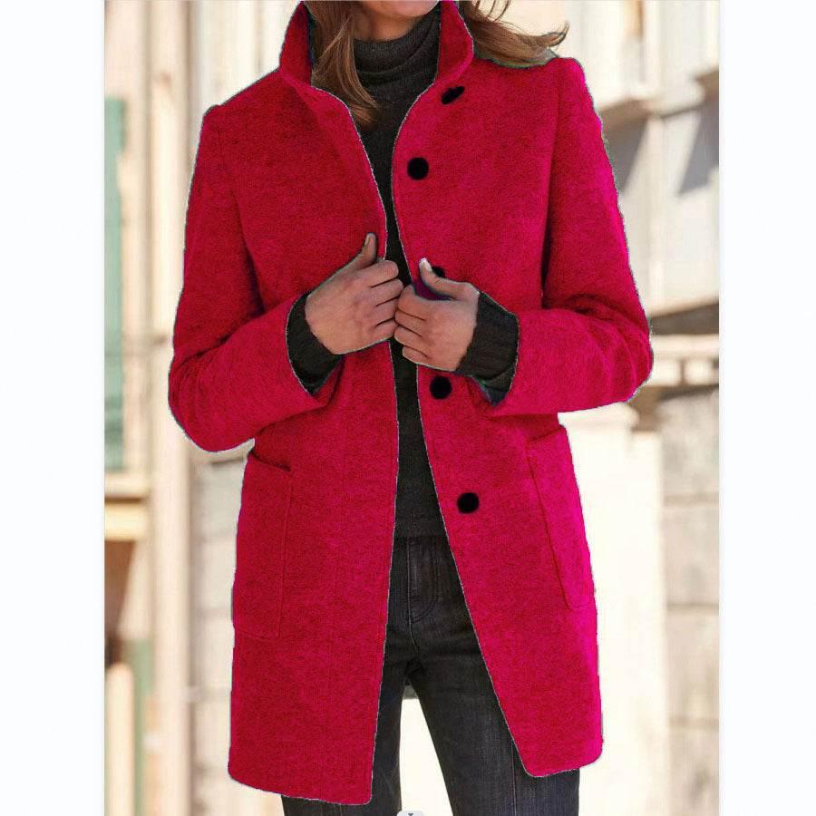 Fashion Stand Collar Woolen Coat with Pockets for Women - ZA-Zola