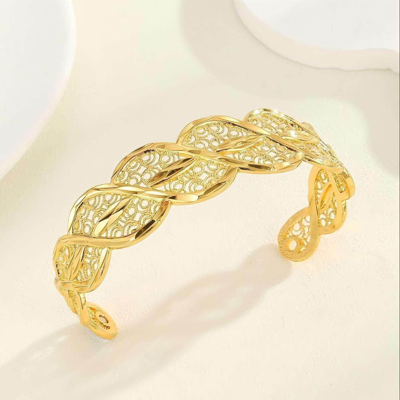 18K Gold Twisted Open Cuff Bracelet for Women - ZA-Zola