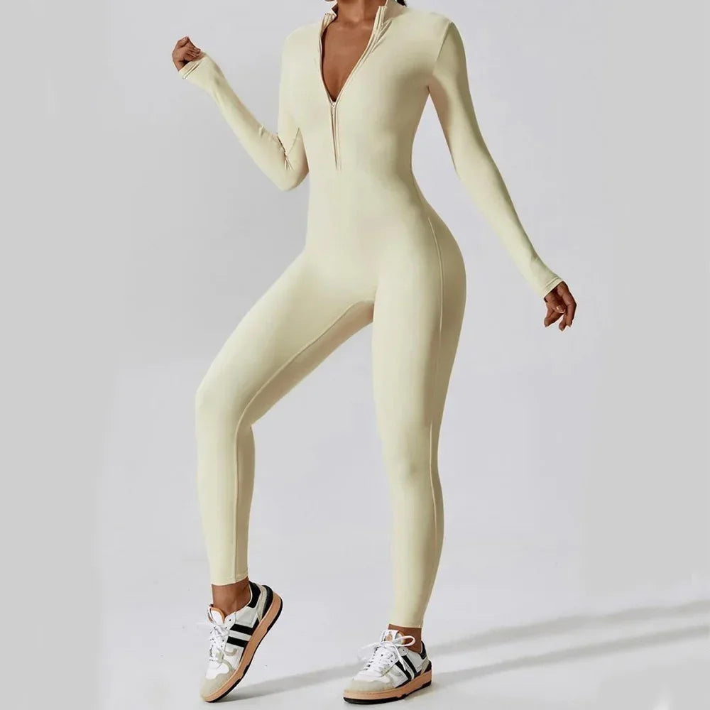 Women Yoga Jumpsuit – Seamless Zip Front Fitness Wear - ZA-Zola