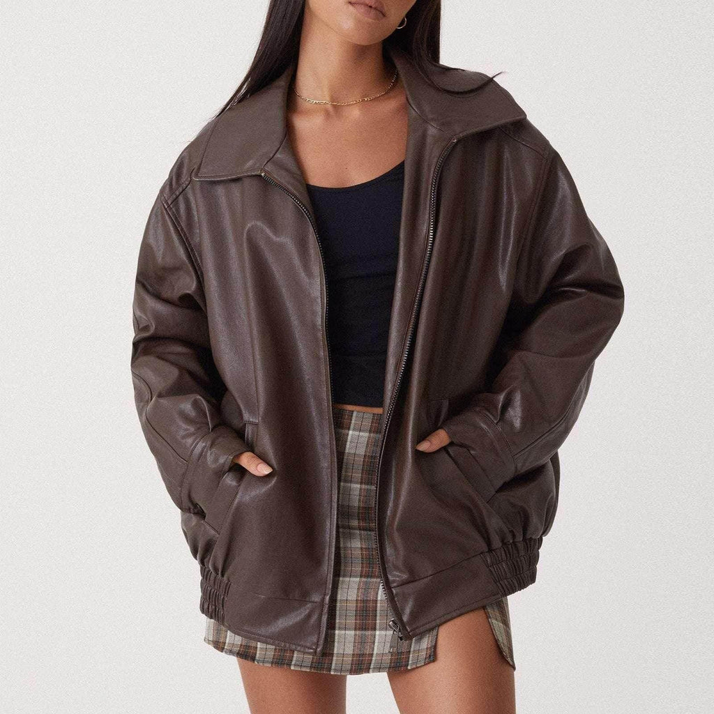 Women’s Locomotive Style PU Leather Coat - ZA-Zola
