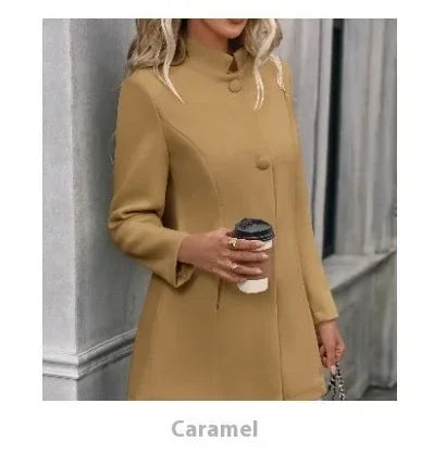 Women Slim Fit Wool Coat – Elegant Lapel Winter Style - ZA-Zola