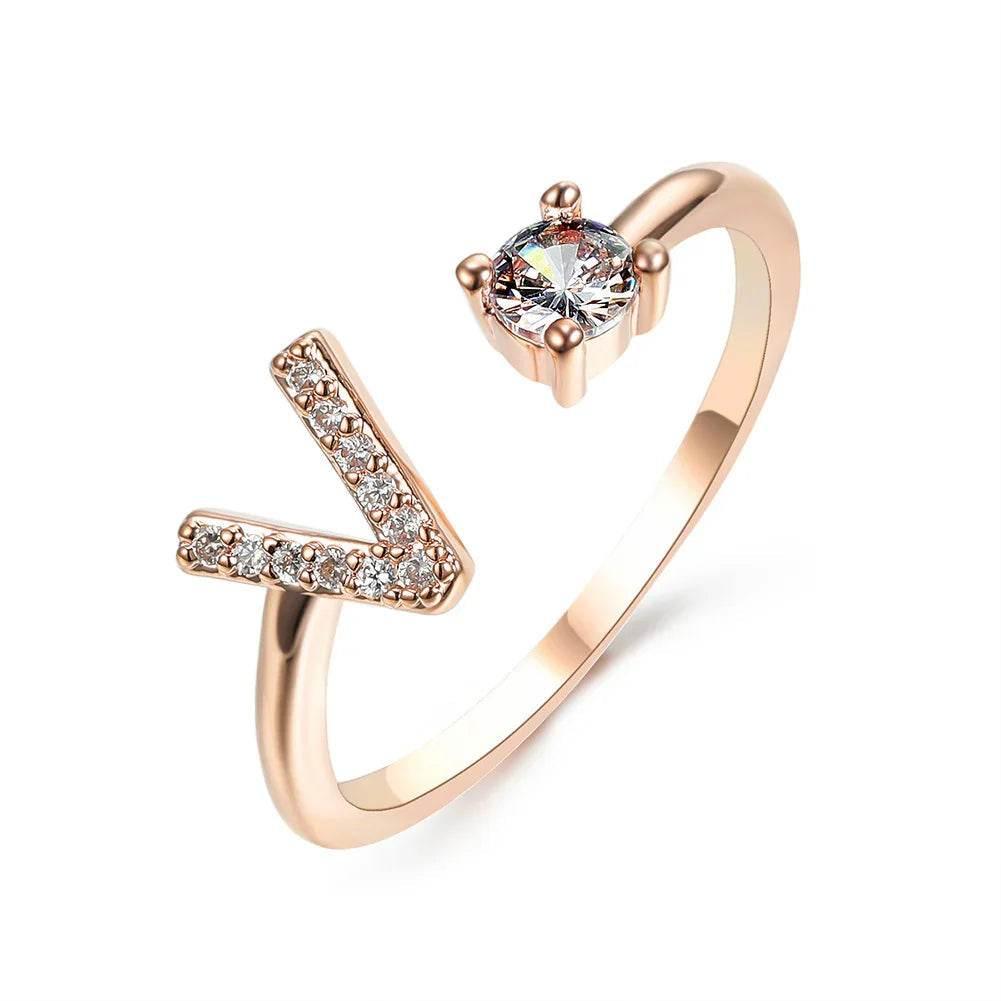 Adjustable A–Z Initial Ring for Women with Zircon - ZA-Zola