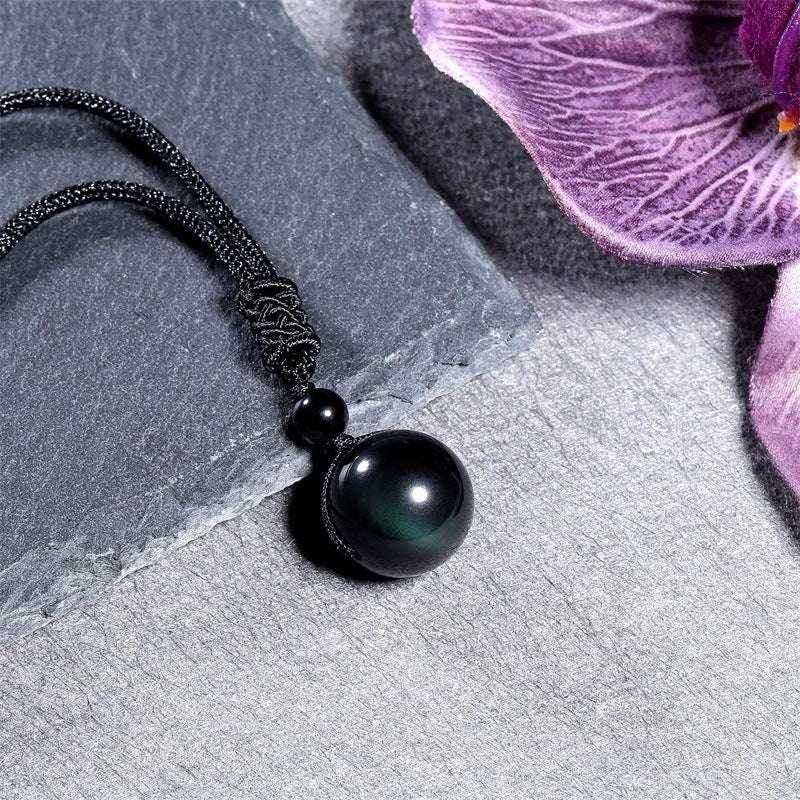 Natural Obsidian & Amethyst Pendant Necklace - ZA-Zola