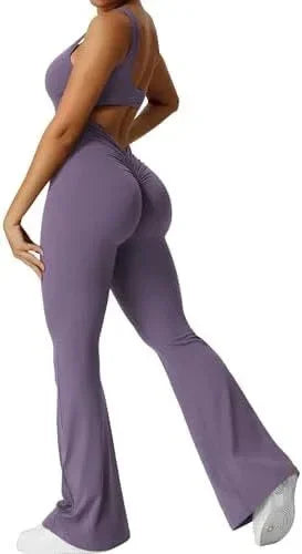 Women Sleeveless Flare Yoga Jumpsuit Long Pants Fitness Wear - ZA-Zola