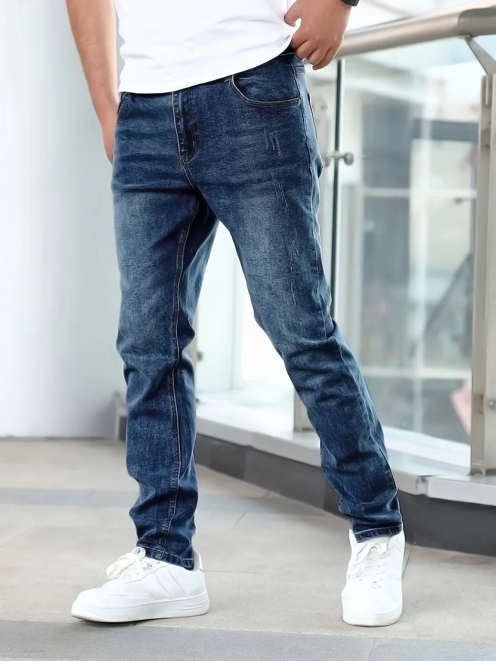 Men’s Stretch Casual Jeans Solid Color Comfortable Denim