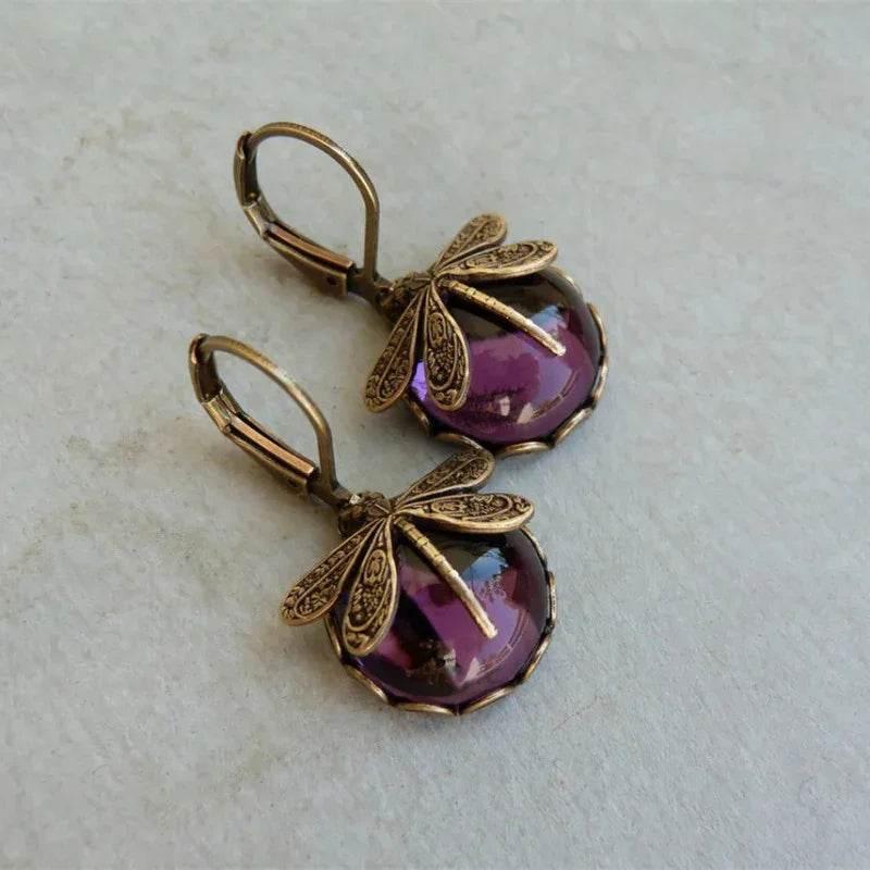Boho Dragonfly Moonstone Drop Earrings Women - ZA-Zola