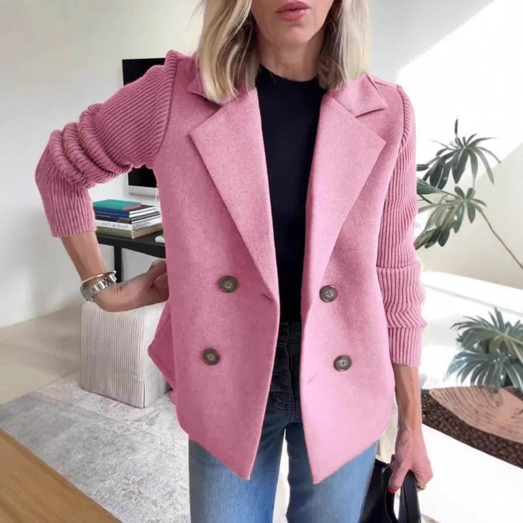 Double Breasted Lapel Jacket | Women's Knitted Sleeve Coat - ZA-Zola